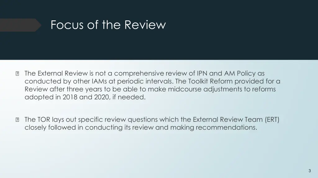 focus of the review