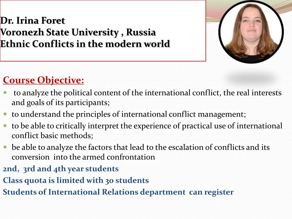 dr irina foret voronezh state university russia