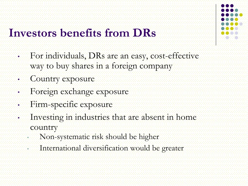investors benefits from drs