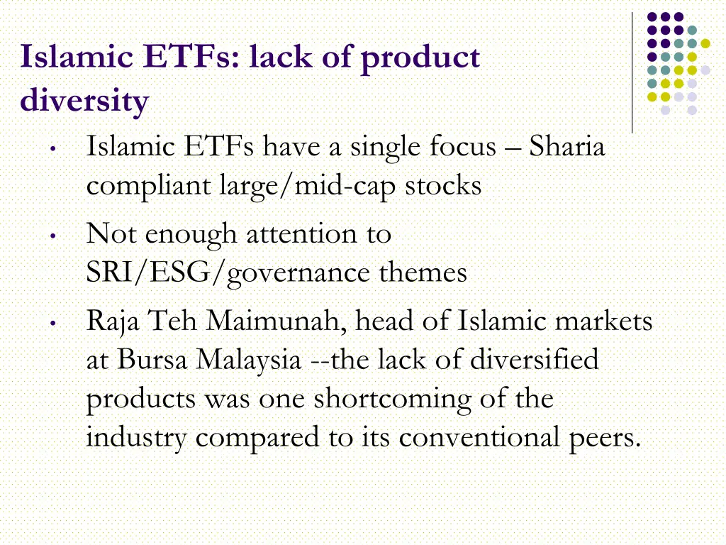 islamic etfs lack of product diversity islamic