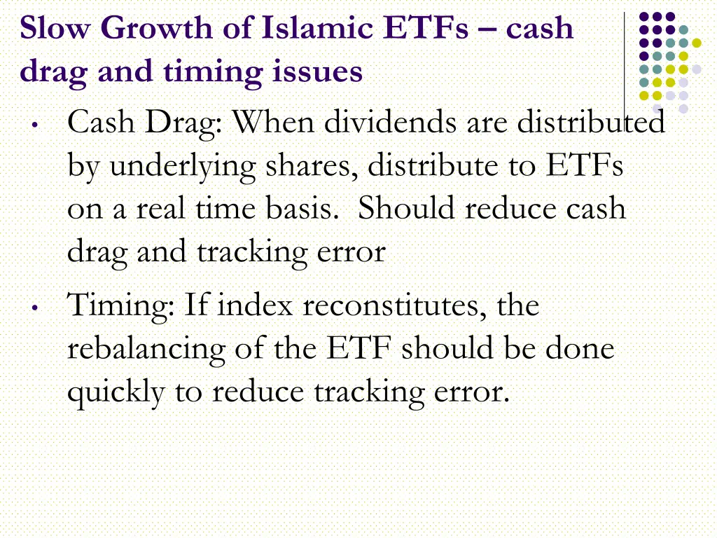 slow growth of islamic etfs cash drag and timing
