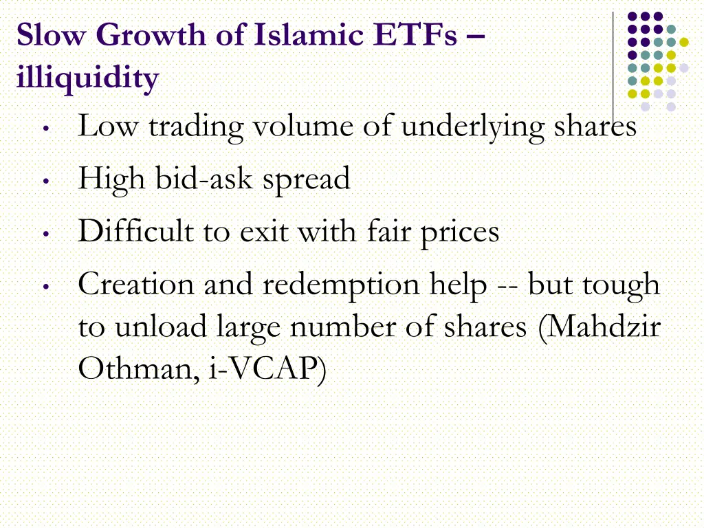 slow growth of islamic etfs illiquidity