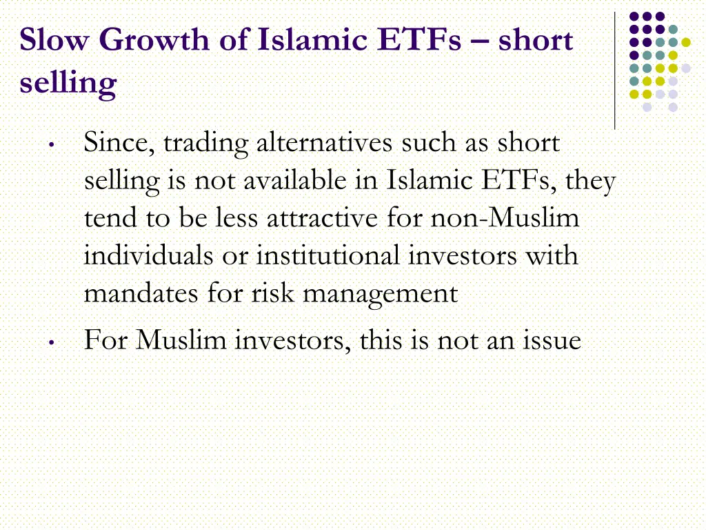slow growth of islamic etfs short selling