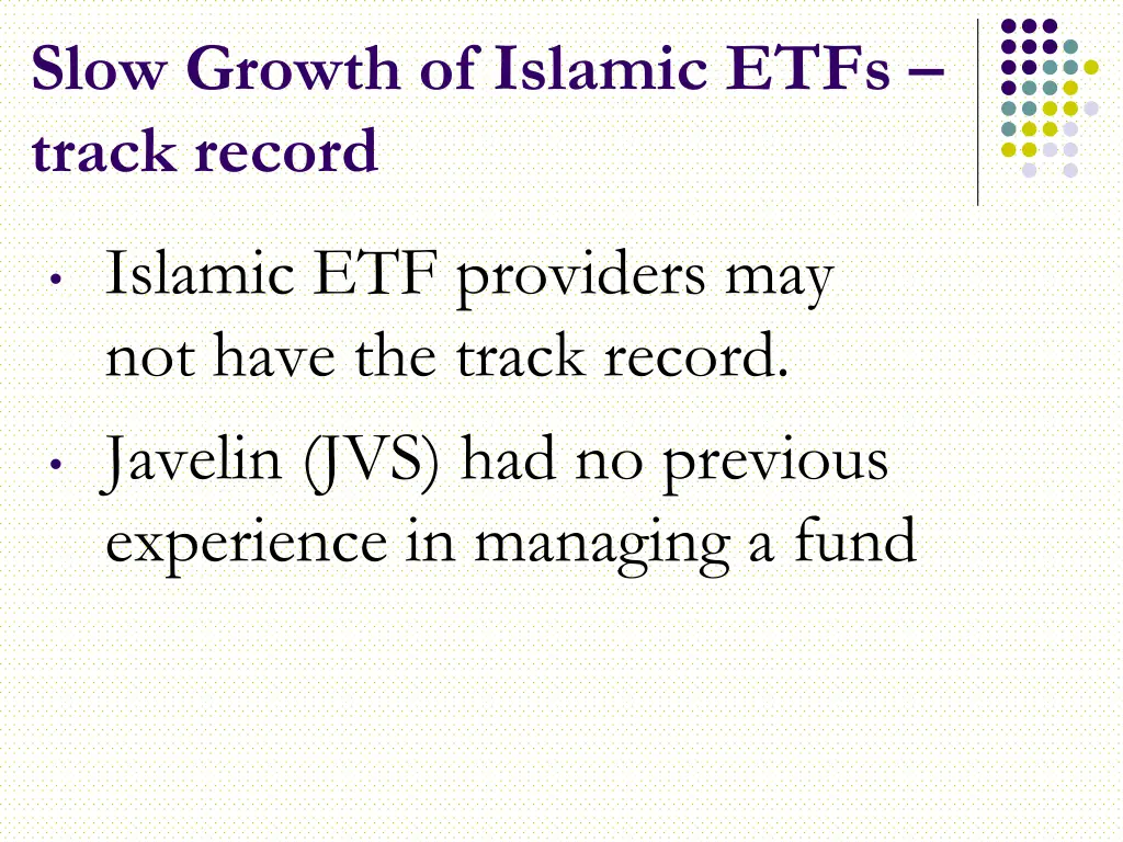 slow growth of islamic etfs track record