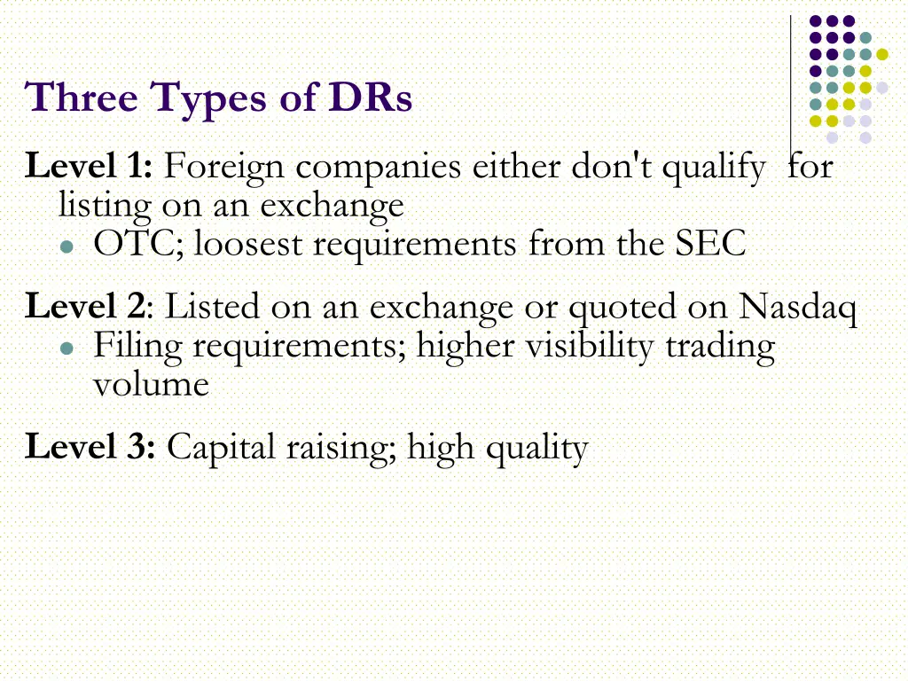 three types of drs level 1 foreign companies