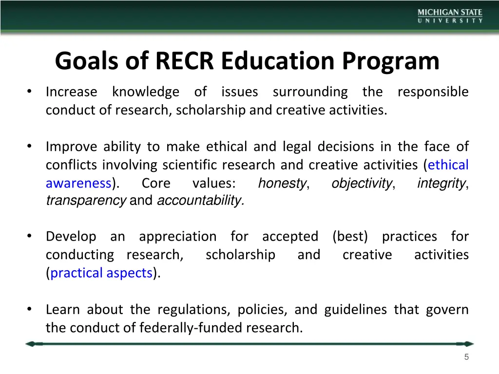 goals of recr education program increase