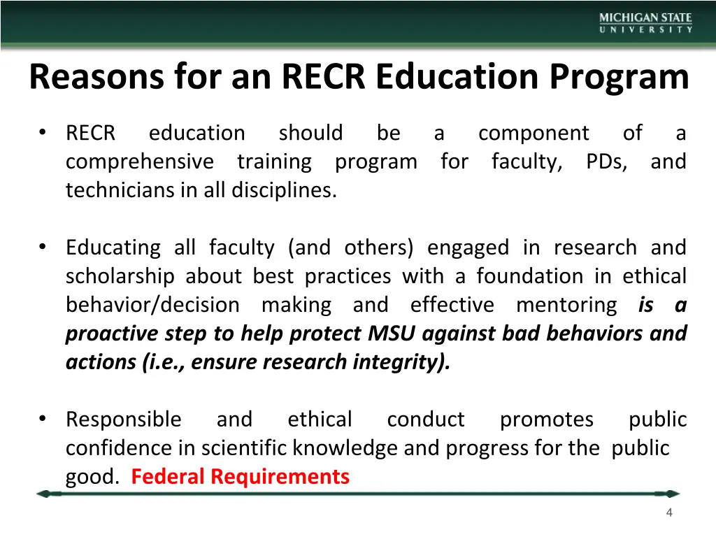 reasons for an recr education program