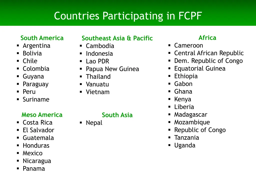 countries participating in fcpf