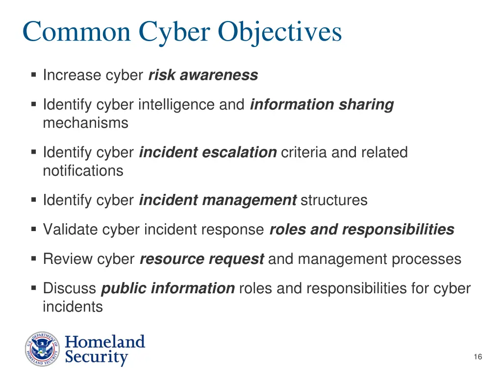 common cyber objectives