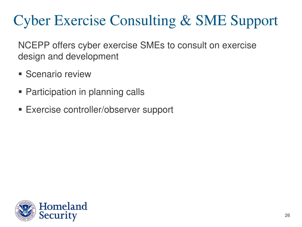 cyber exercise consulting sme support
