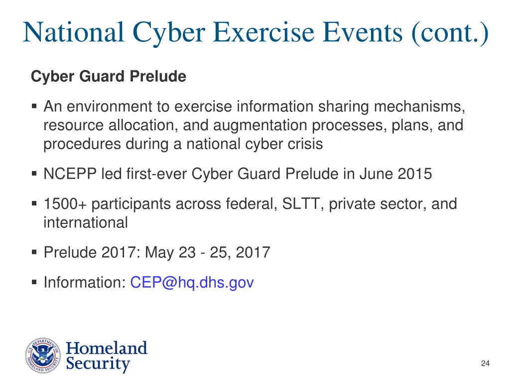 national cyber exercise events cont