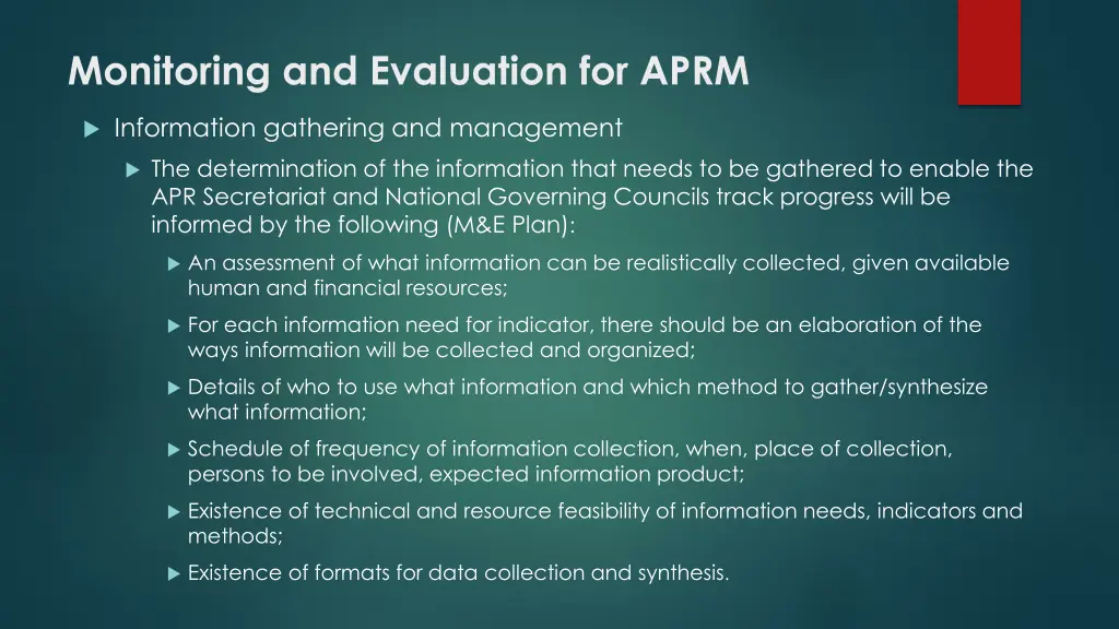 monitoring and evaluation for aprm 1