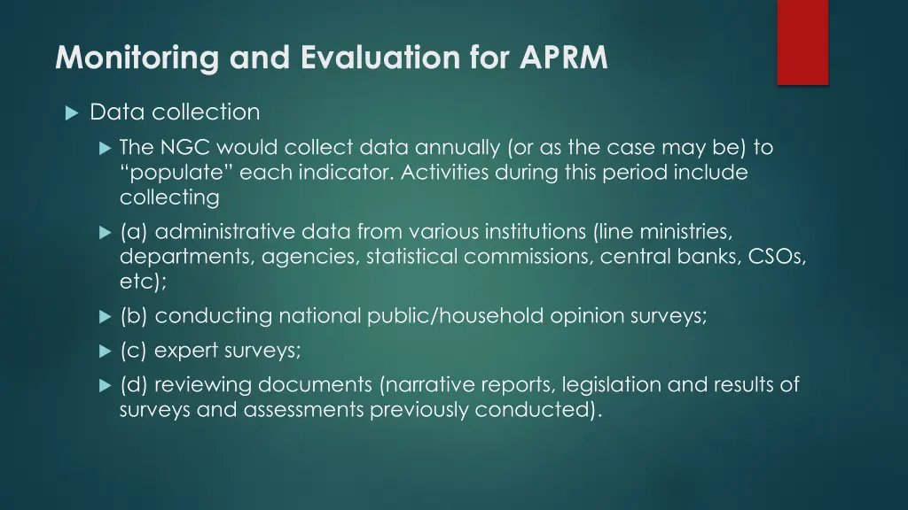 monitoring and evaluation for aprm 2