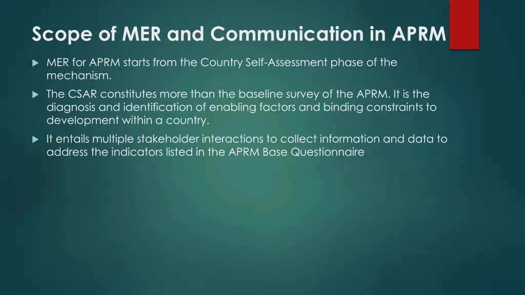 scope of mer and communication in aprm