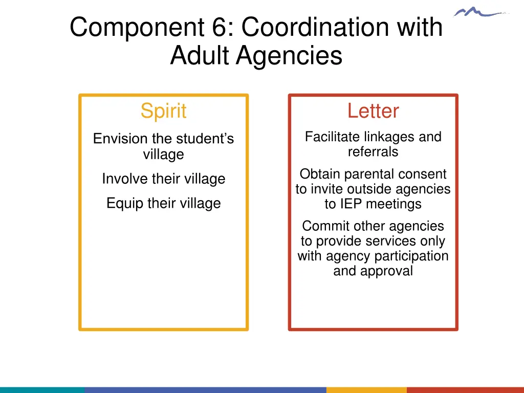 component 6 coordination with adult agencies