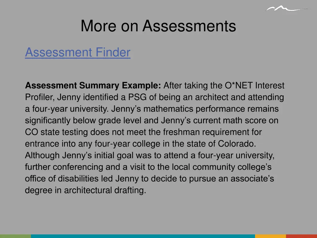 more on assessments