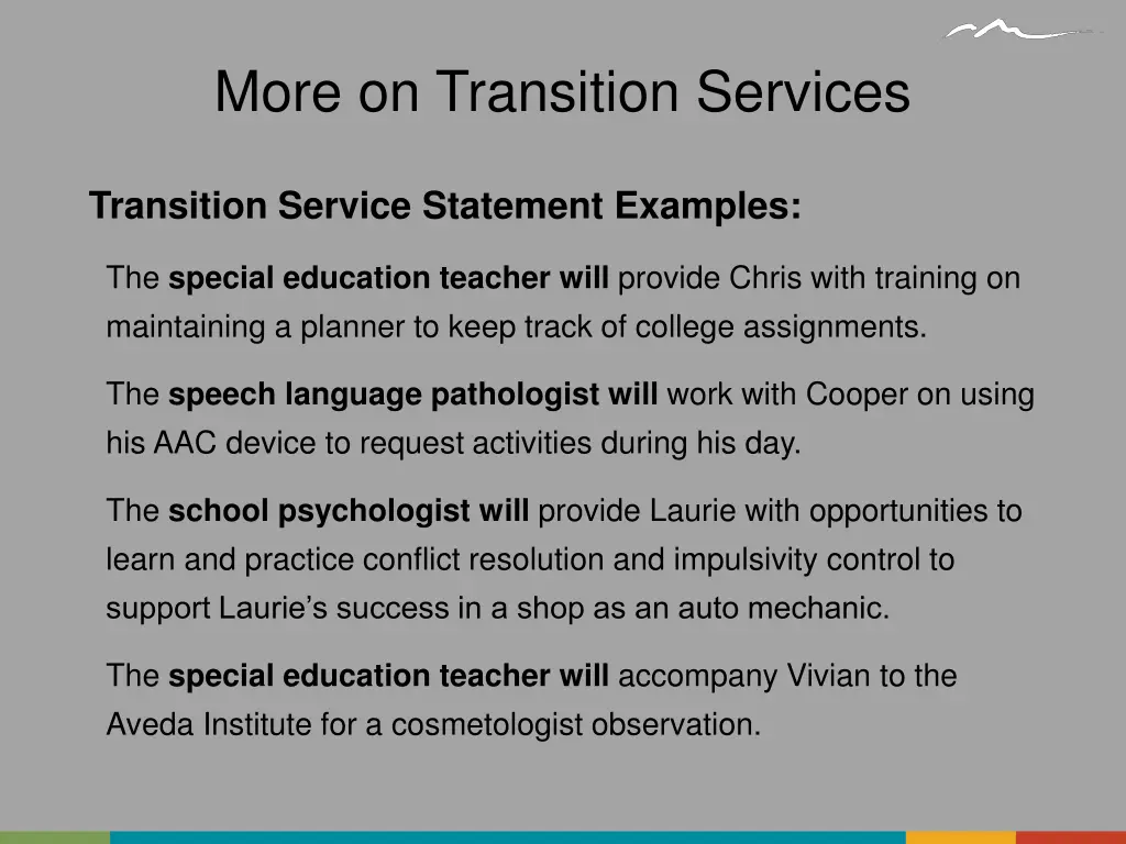 more on transition services 1