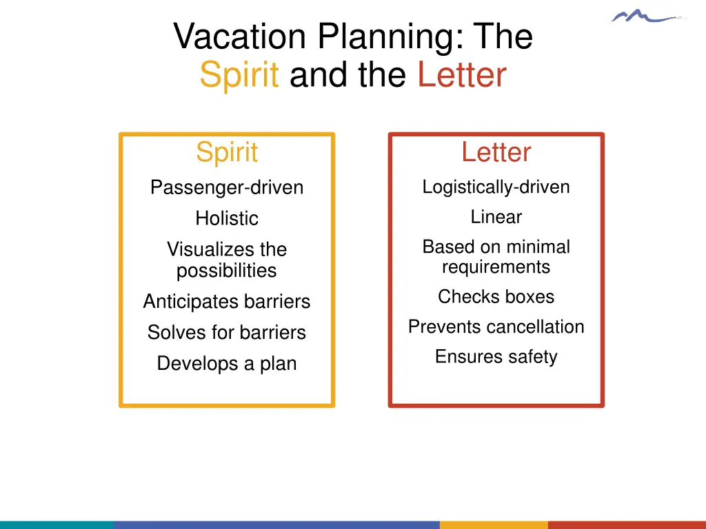 vacation planning the spirit and the letter