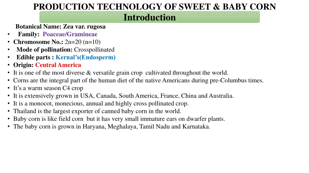 production technology of sweet baby corn