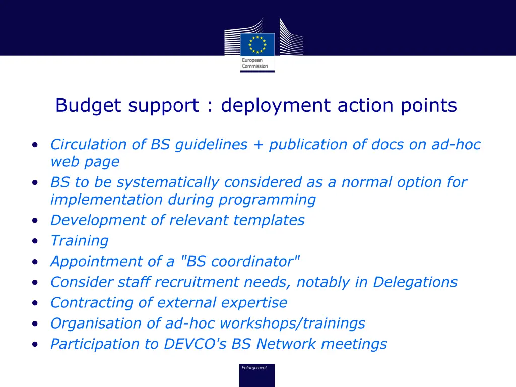 budget support deployment action points