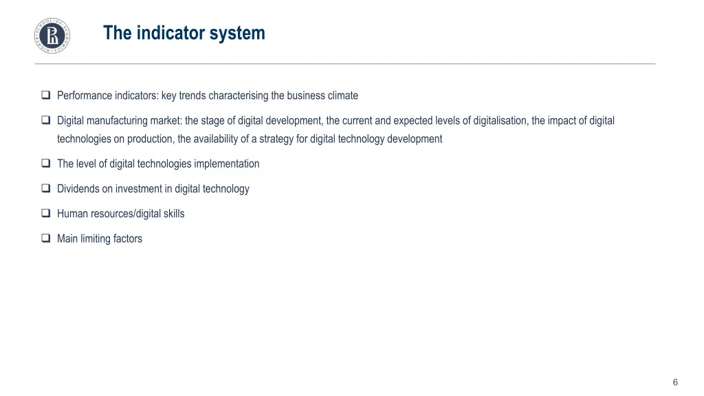 the indicator system
