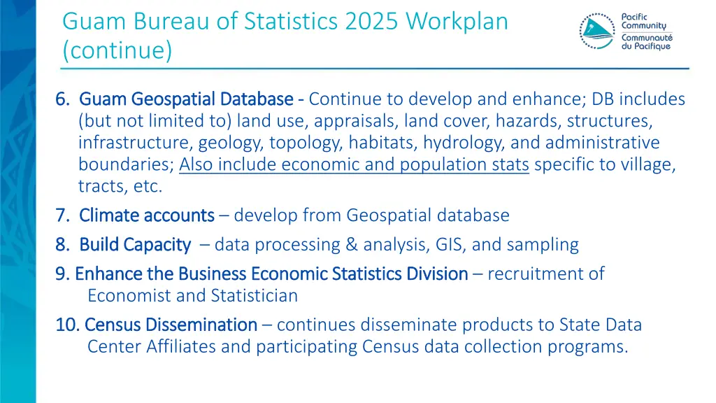 guam bureau of statistics 2025 workplan continue