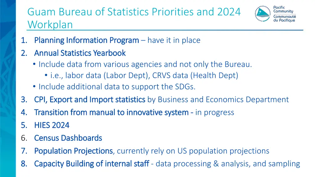 guam bureau of statistics priorities and 2024