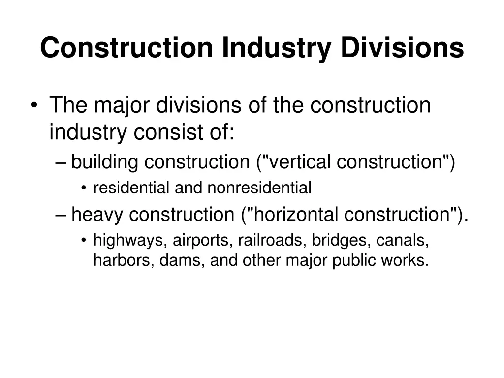 construction industry divisions