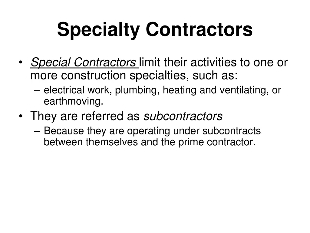 specialty contractors