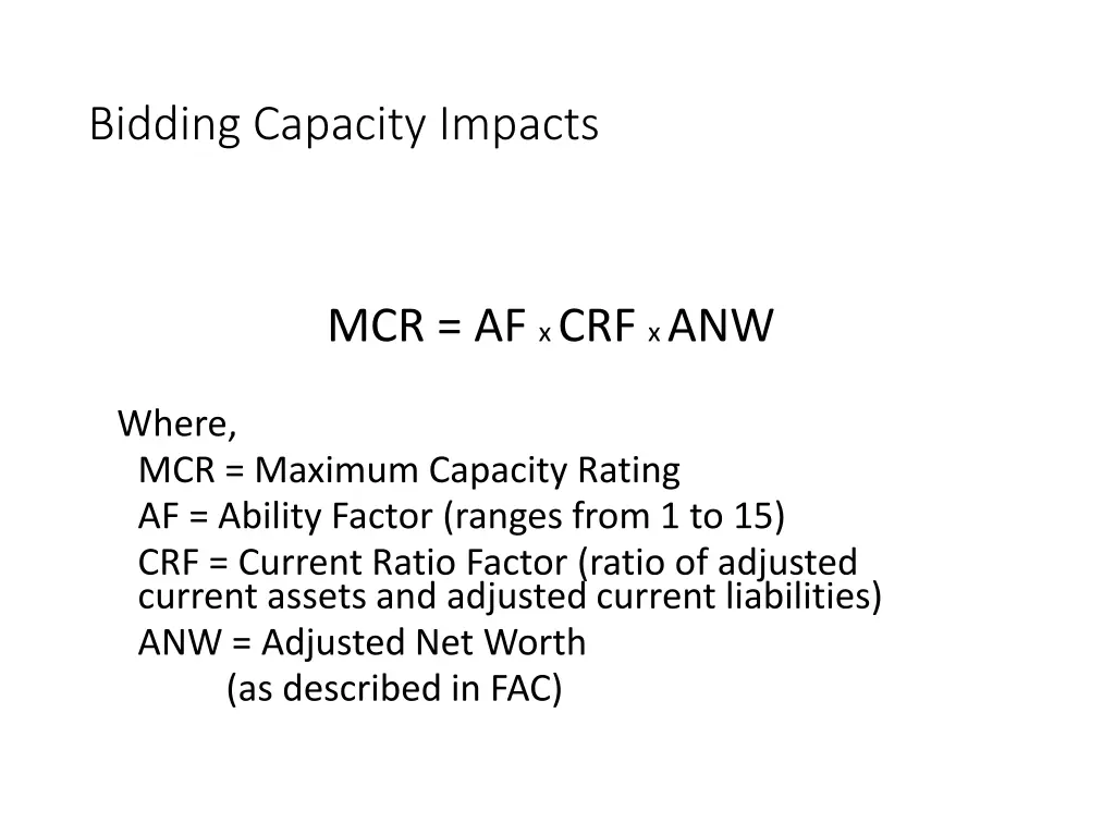 bidding capacity impacts
