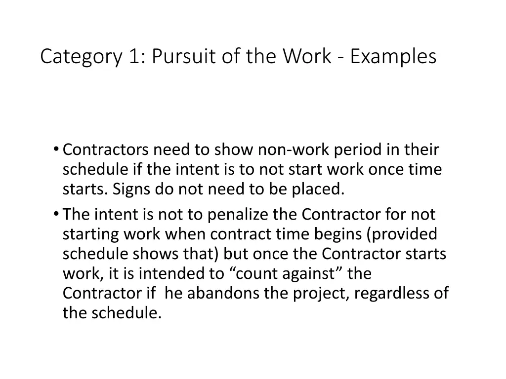 category 1 pursuit of the work examples 2