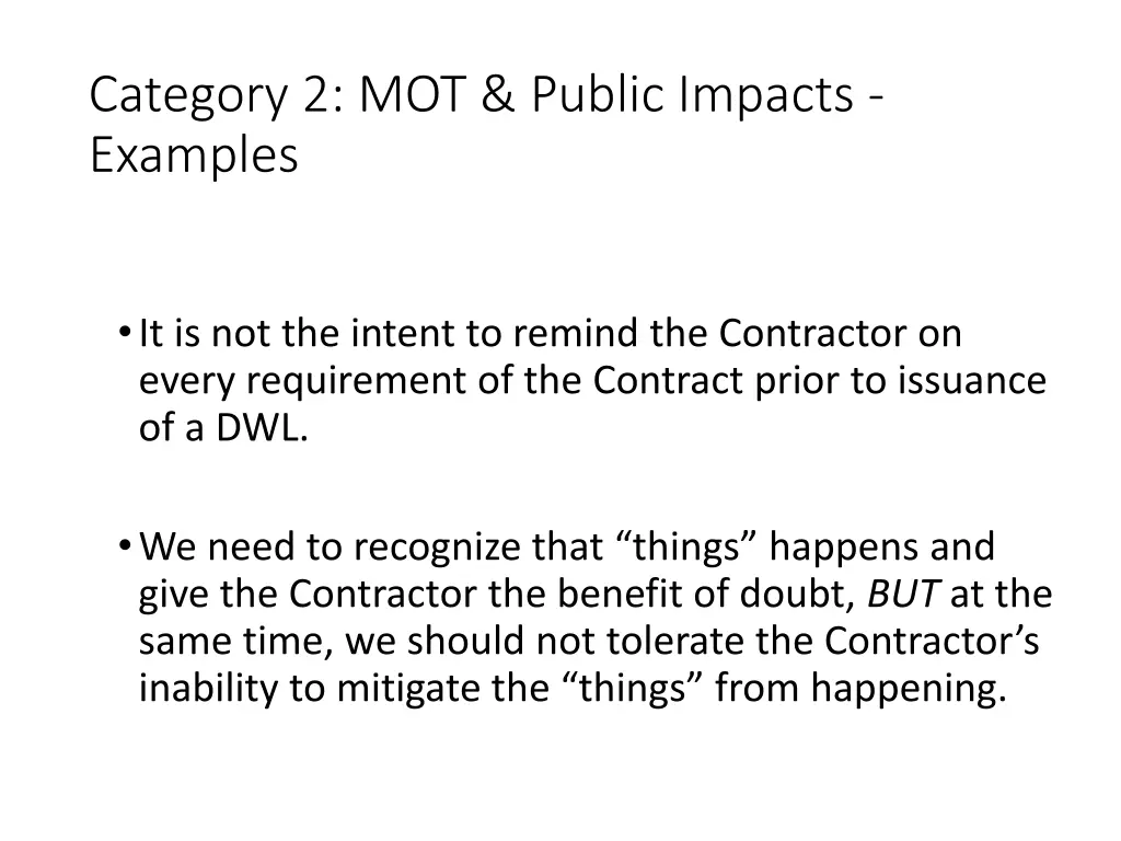 category 2 mot public impacts examples 1
