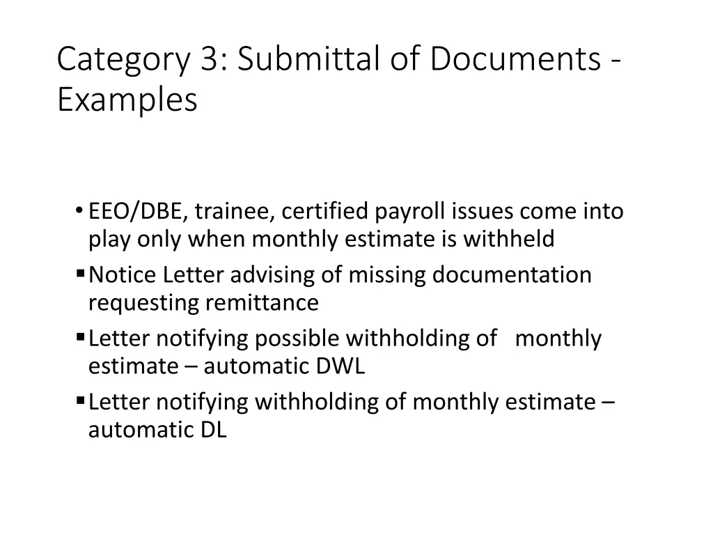 category 3 submittal of documents examples 1
