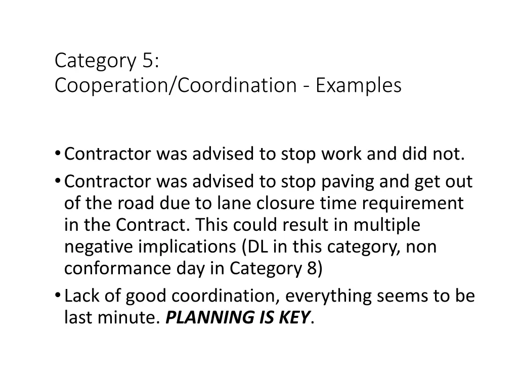 category 5 cooperation coordination examples