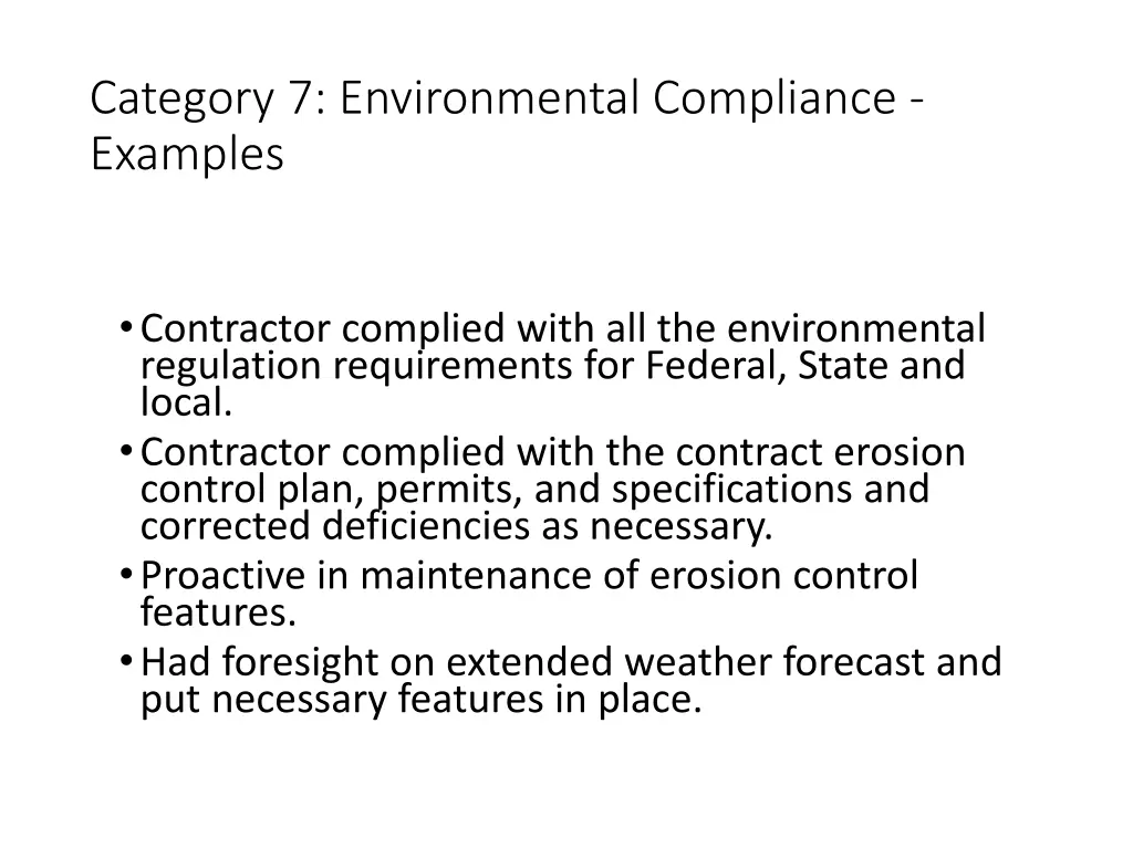 category 7 environmental compliance examples