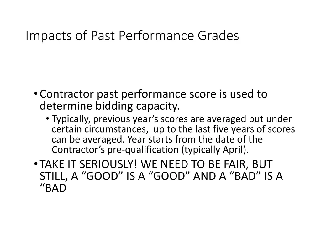 impacts of past performance grades 1