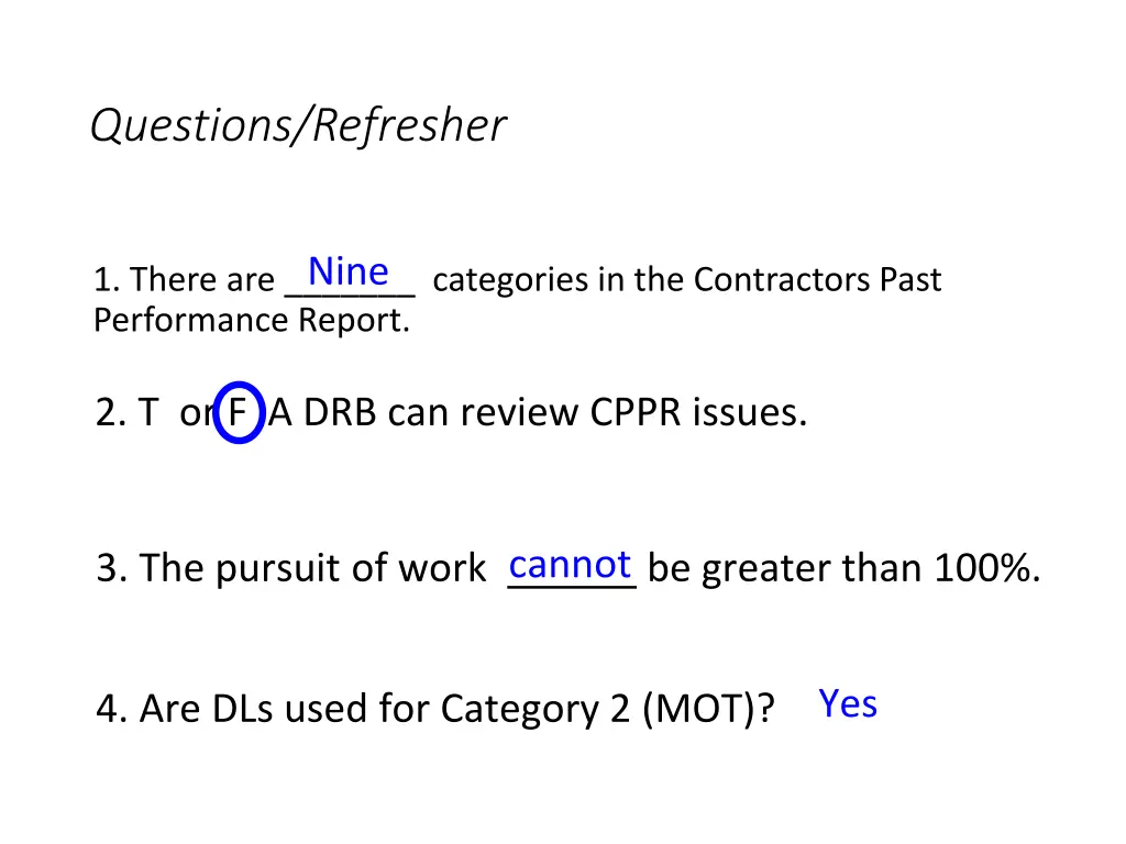 questions refresher 1