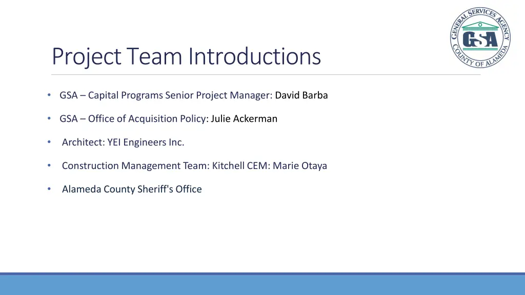project team introductions