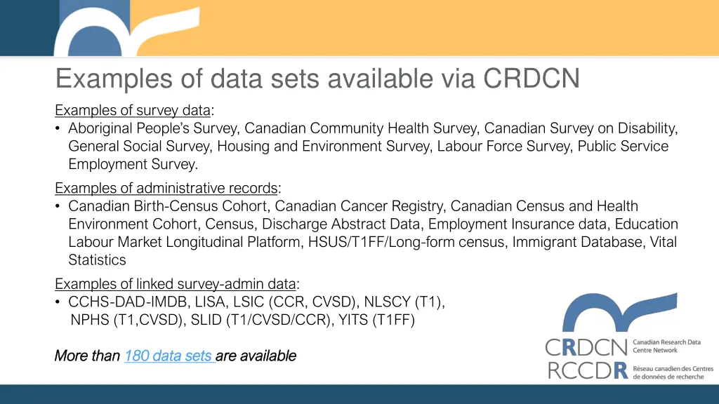 examples of data sets available via crdcn