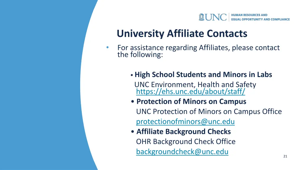 university affiliate contacts 1