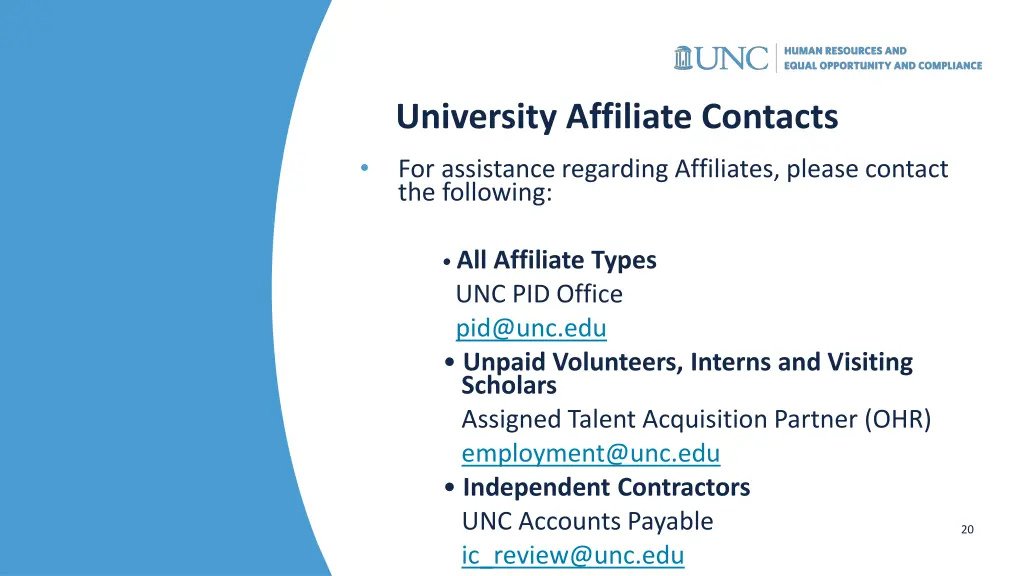 university affiliate contacts