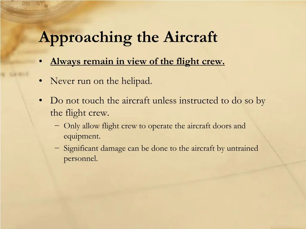 approaching the aircraft