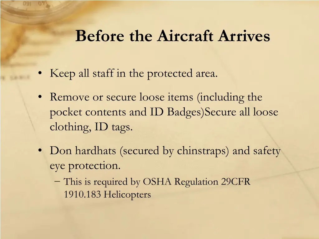 before the aircraft arrives 1
