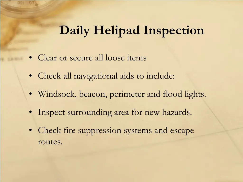 daily helipad inspection