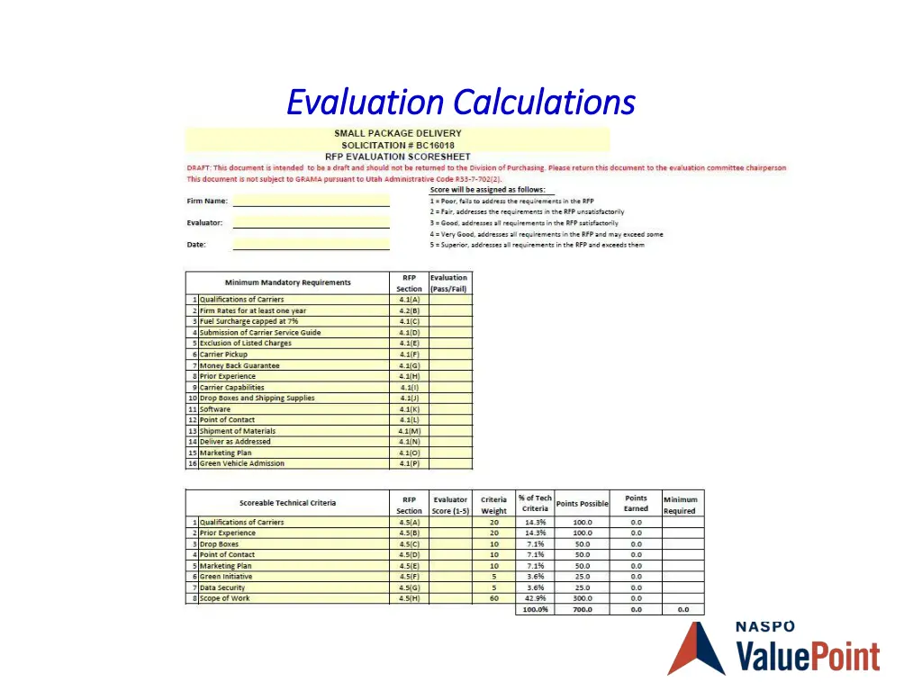 evaluation calculations evaluation calculations