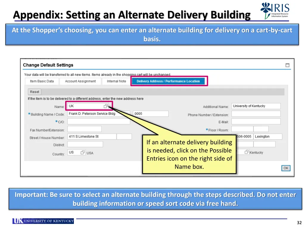 appendix setting an alternate delivery building