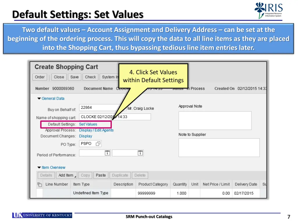 default settings set values
