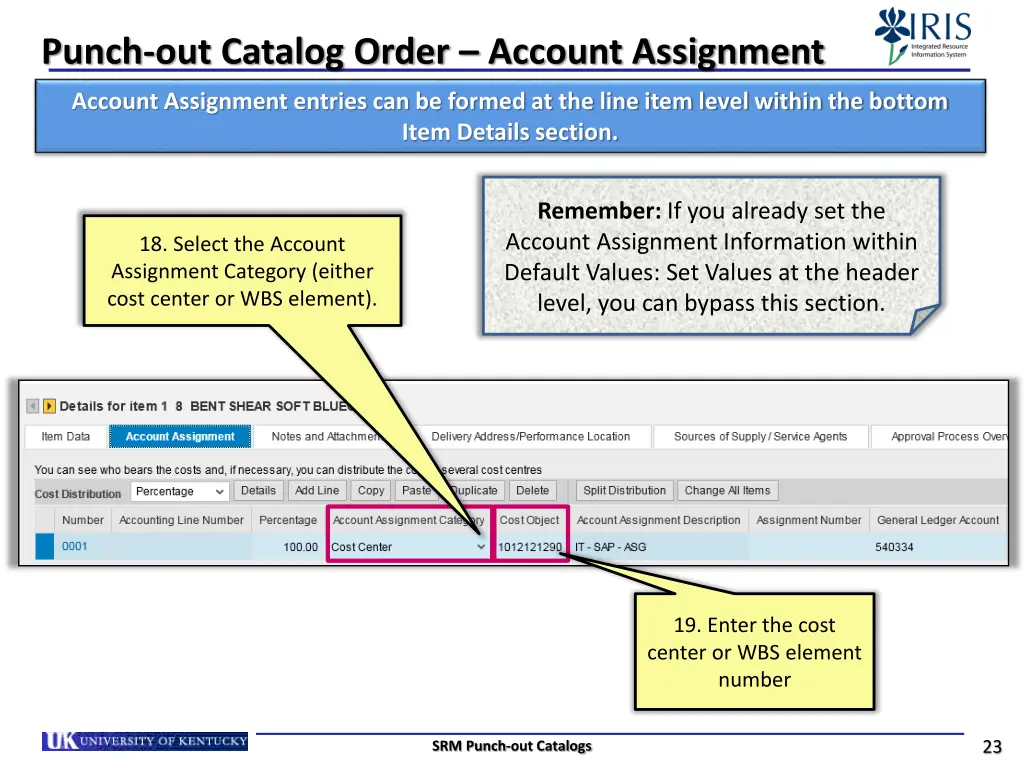 punch out catalog order account assignment