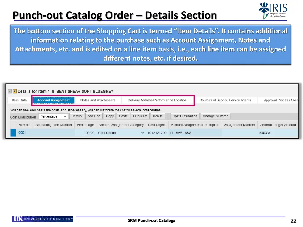 punch out catalog order details section