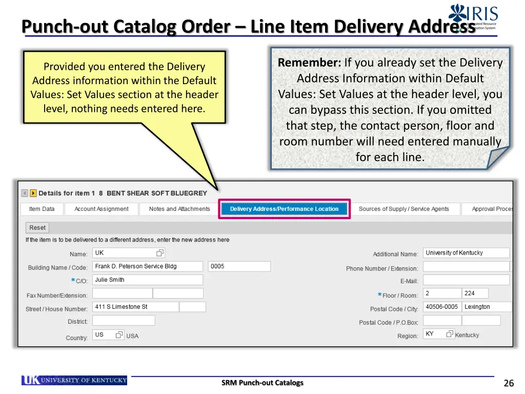 punch out catalog order line item delivery address